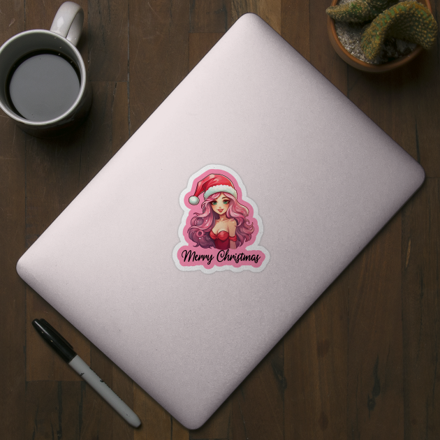 Pink Haired Girl - Merry Christmas (Black Lettering) by VelvetRoom